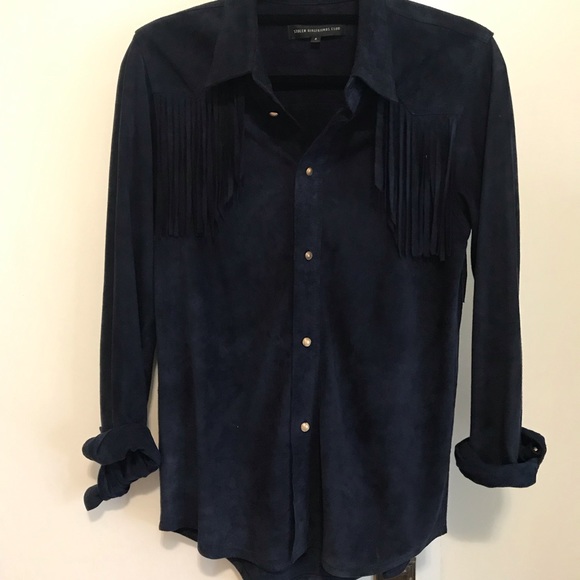 NWOT // FREE PEOPLE Fringe Suede Shirt - Picture 6 of 8